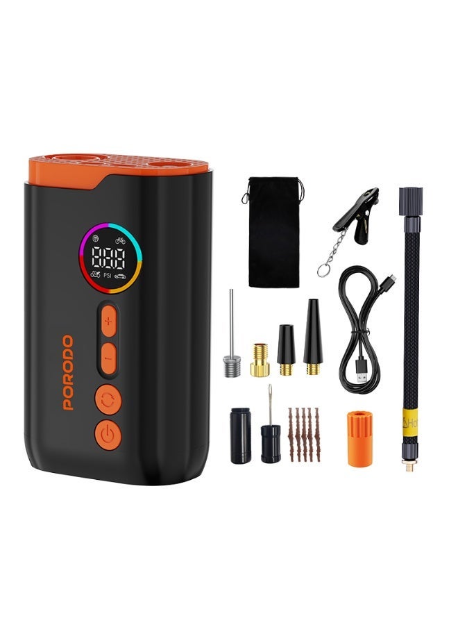 porodo Lifestyle Electric Air Inflator with 4 Inflation Mode and Heat Dissipation / High-Pressure Power /  Ultra-Compact Pump / Portable Inflator - Black - Image 2